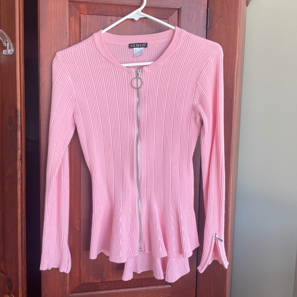 Venus size small pink zip up sweater.  Good condition.  see tag for materials